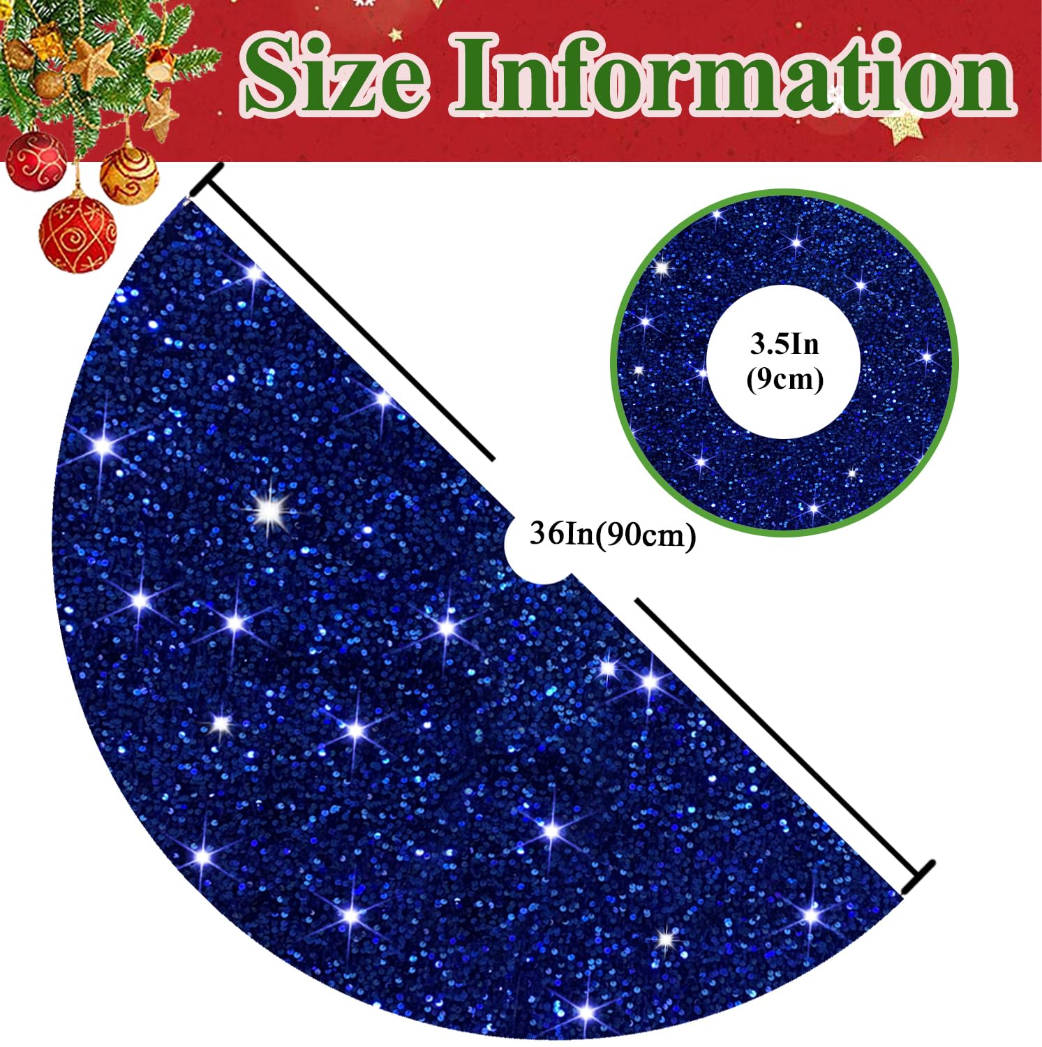FUHSY Königsblau 116 cm Pailletten-Weihnachtsbaumrock Samt Glitzer Personalisierte Baumröcke Blauer Baumrock Glitzernder Weihnachtsrock Baum für Halloween 1.8 m Weihnachtsbaumschmuck Ornamente
