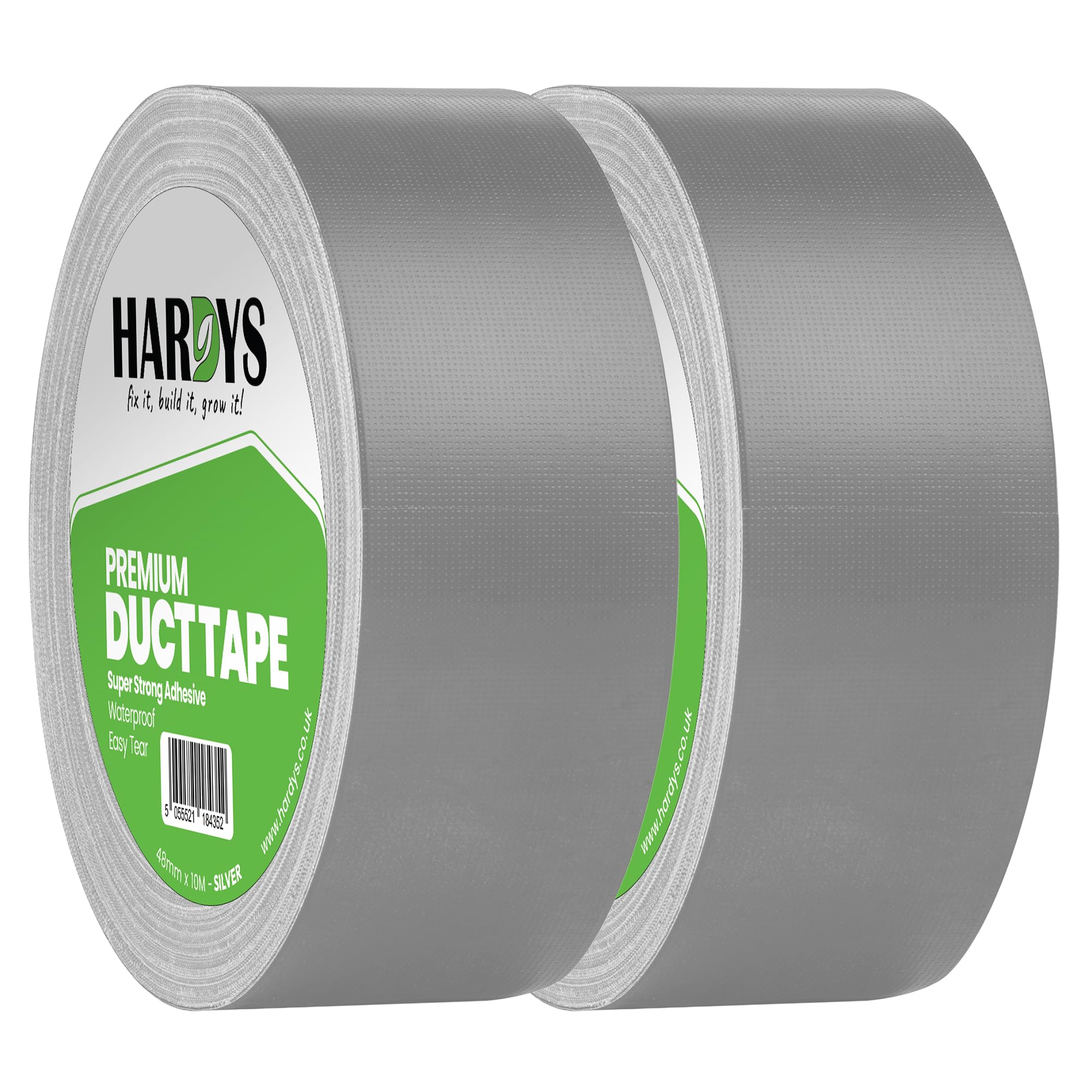 Hardys Silver Duct Tape, 48mm x 10m (Pack of 2) | Waterproof Gaffer Tape for Electrical, Plumbing, Indoor & Outdoor Use | 220um Heavy Duty Thickness, Extra-Strong Adhesive