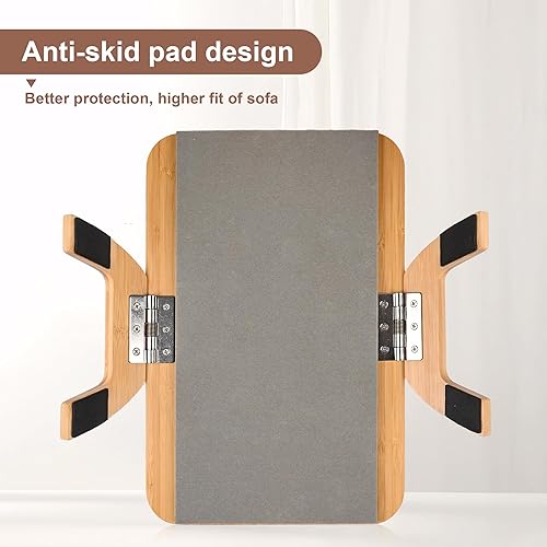 Miniatura 7 de Amazingwood Bandeja de brazo para sofá, mesa de bambú con soporte para copa de vino, bandeja plegable para reposabrazos con clip en sofás anchos