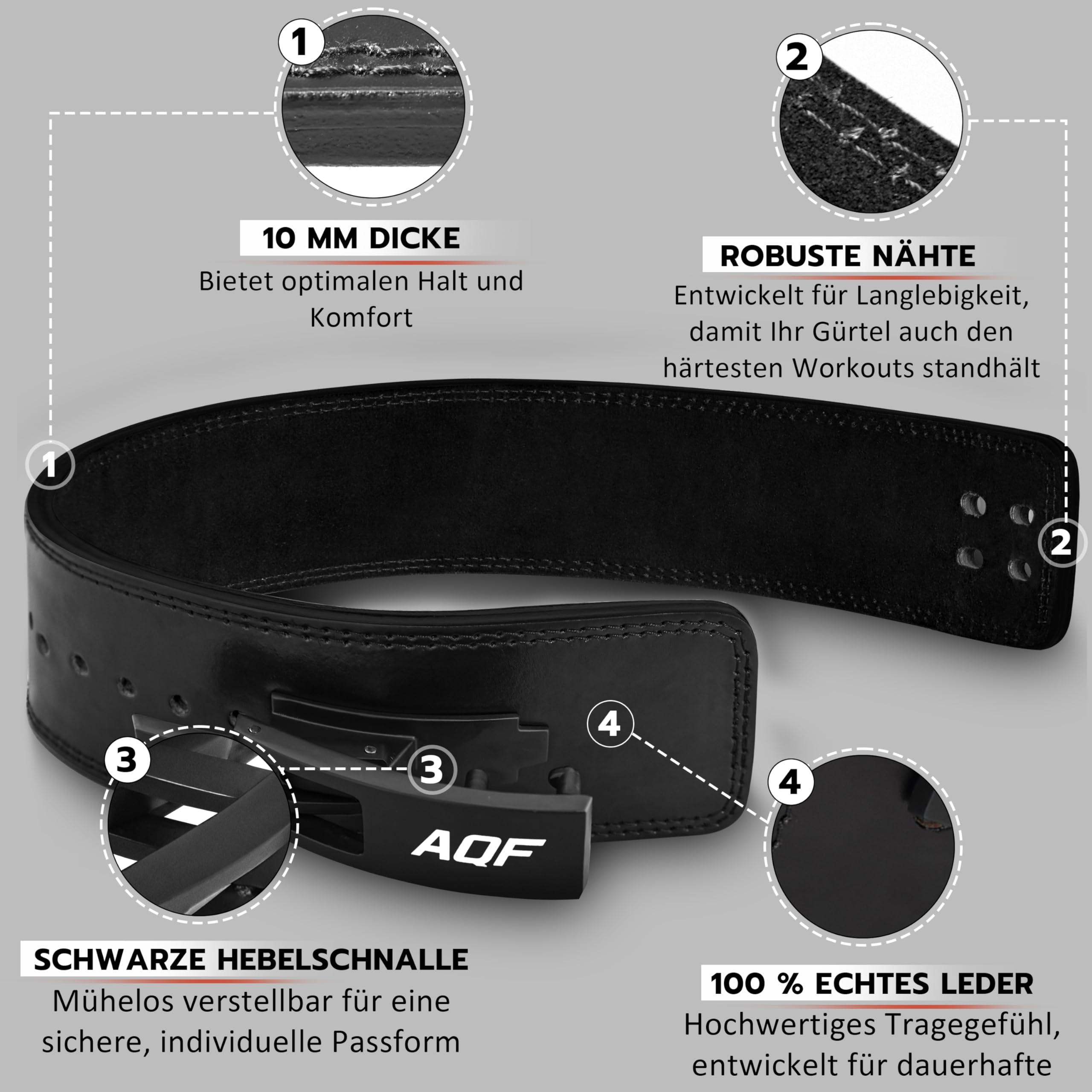 AQF Gewichthebergürtel 10mm, Hebelschnalle, IPL & USPA Zugelassen
