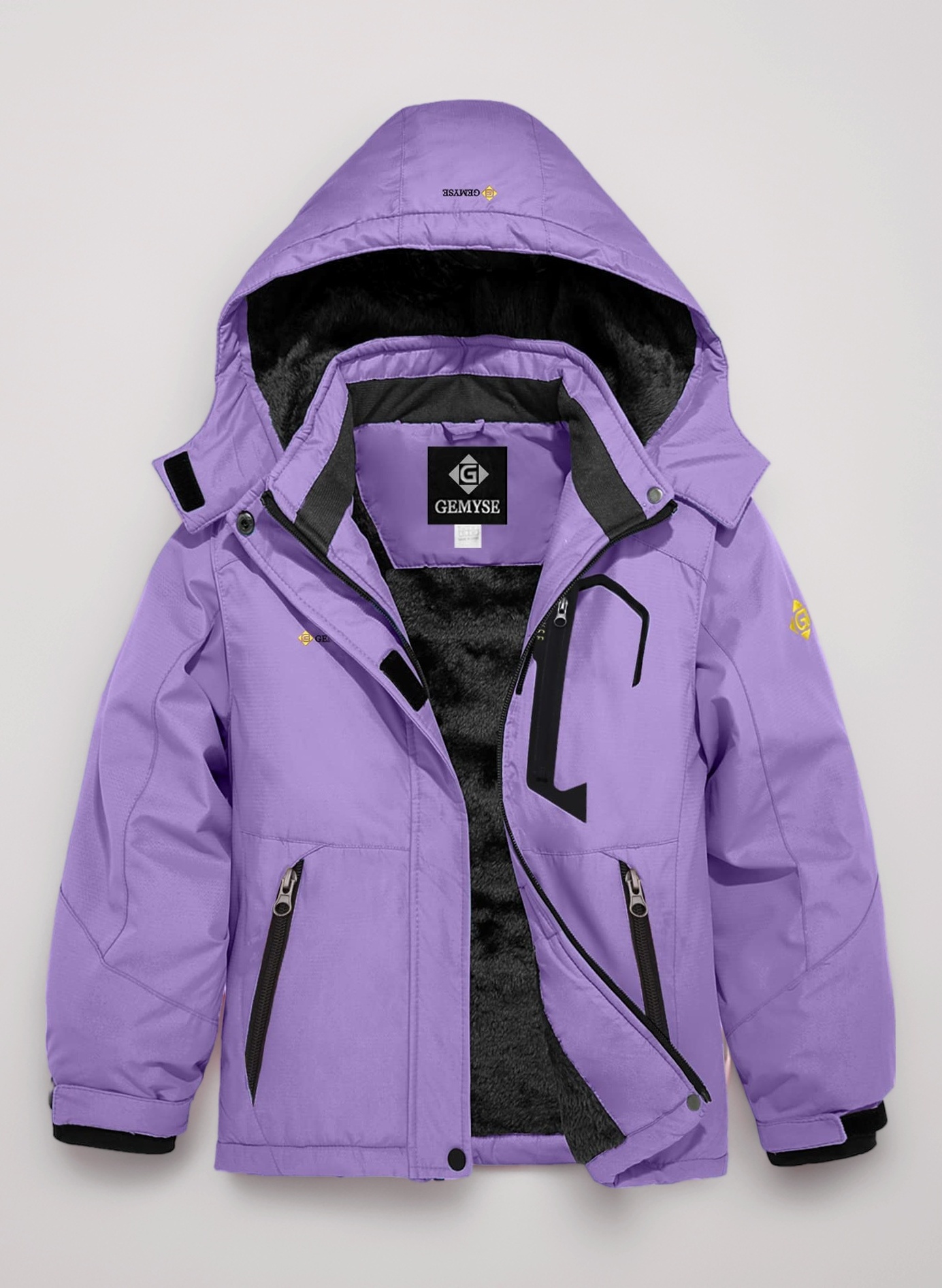 GEMYSE Boy's Winter Waterproof Ski Jacket Mountain Windproof Fleece Coat with Hood