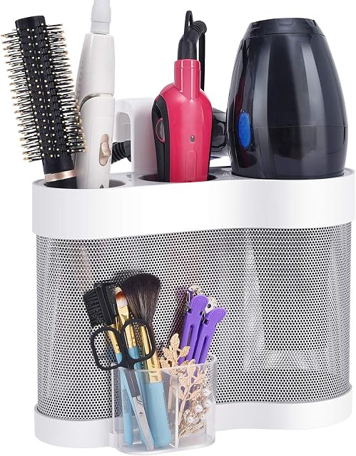 Kingrack Hair Dryer Holder,Stainless Steel Styling Dock,Wall Mount Hair Station Storage,Hair Tool Storage with Heat Resistant Silicone,Hair Straightener Organizer,Blow Dryer Storage,Hair Dryer Storage