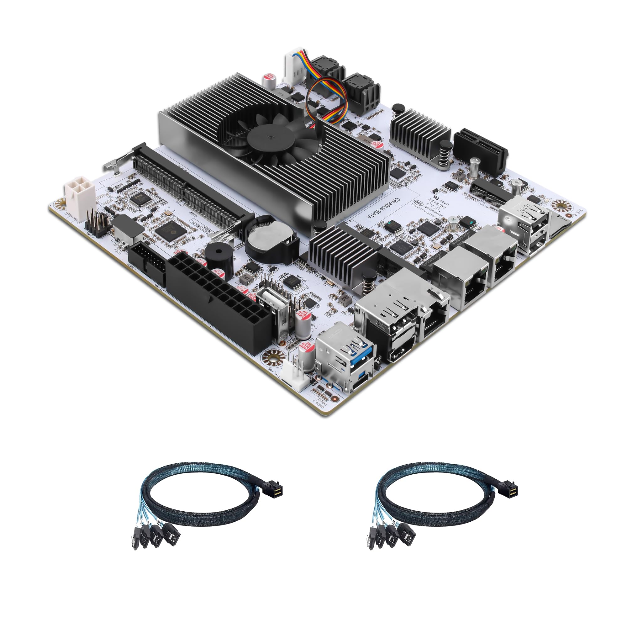 CWWK NAS płyta główna 8 Bay z 10 GbE RJ45, N150 CPU Mini ITX PC płyta główna biała M8, 2 x NVMe, Dual 2.5 GbE LAN, M.2 WiFi, USB-C, DDR5 NO RAM/SSD, PCIe x1, TF (2 x 4 kable SATA)
