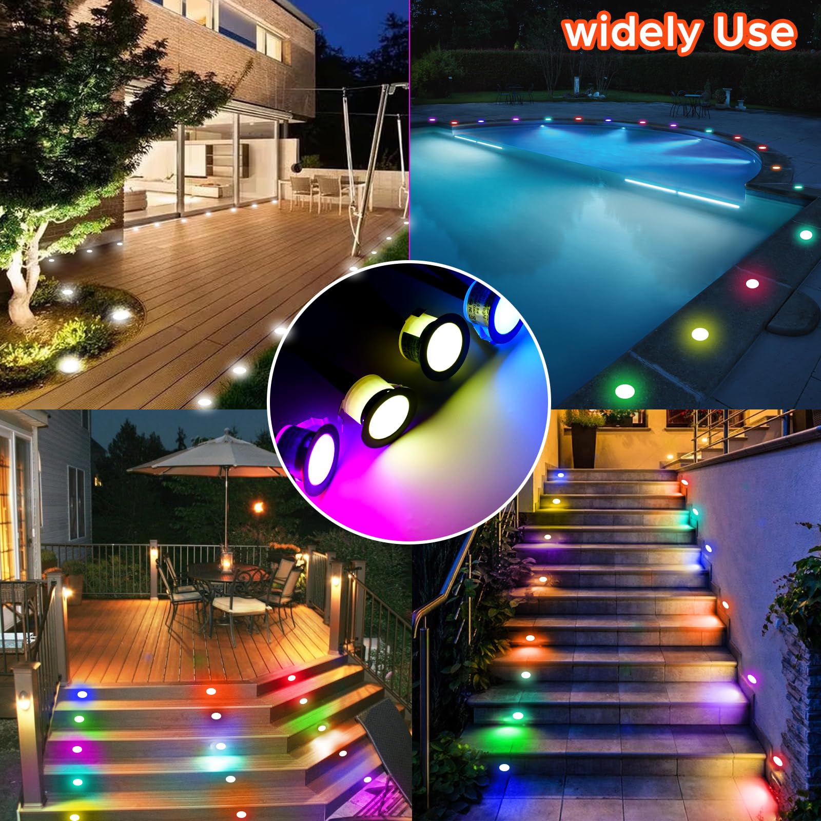 Luces LED inteligentes RGBW + IC que cambian de color Ø31 mm, luz de cubierta impermeable IP67 12 V, luces LED de zócalo con control remoto para decoración de terraza/patio/jardín, paquete de 6