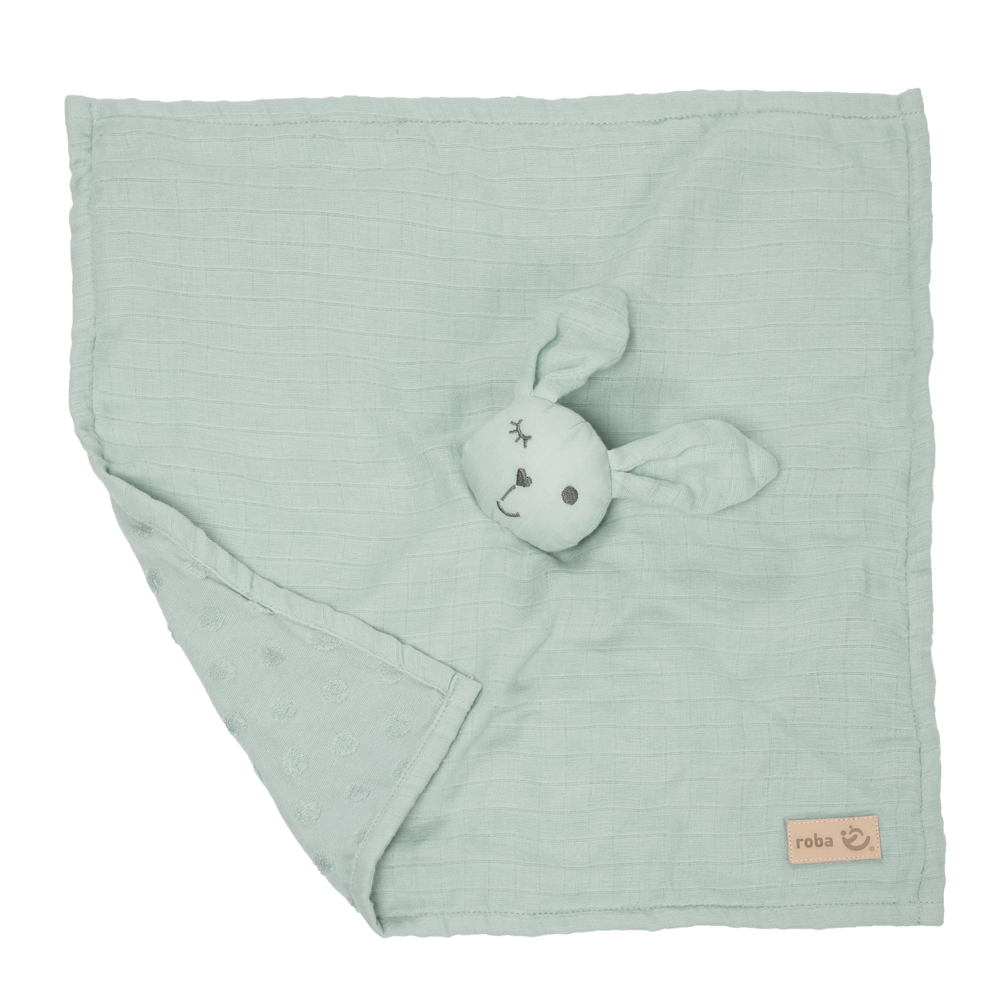 roba Copertina Doudou per Neonati e Bambini Lil Planet, 40 x 40 cm, Peluche con Faccia da Coniglio, Mussola e Jersey, Cotone Certificato GOTS, Verde