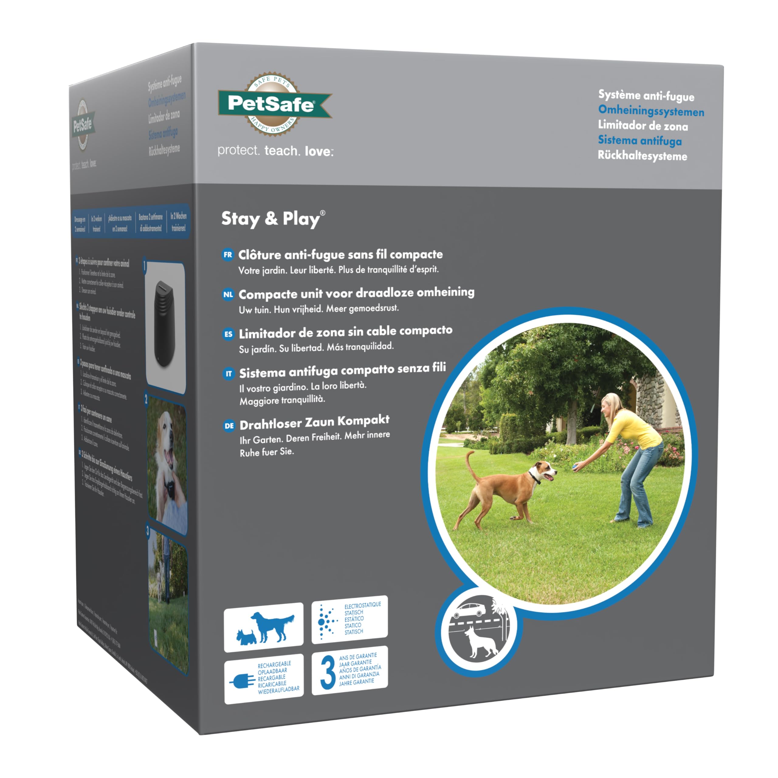 PetSafe Stay & Play Compact Wireless Pet Containment System with Rechargeable Collar, LCD Screen for Adjustable Circular Perimeter, up to 3,000 m², Suitable for All Your Pets, Portable System