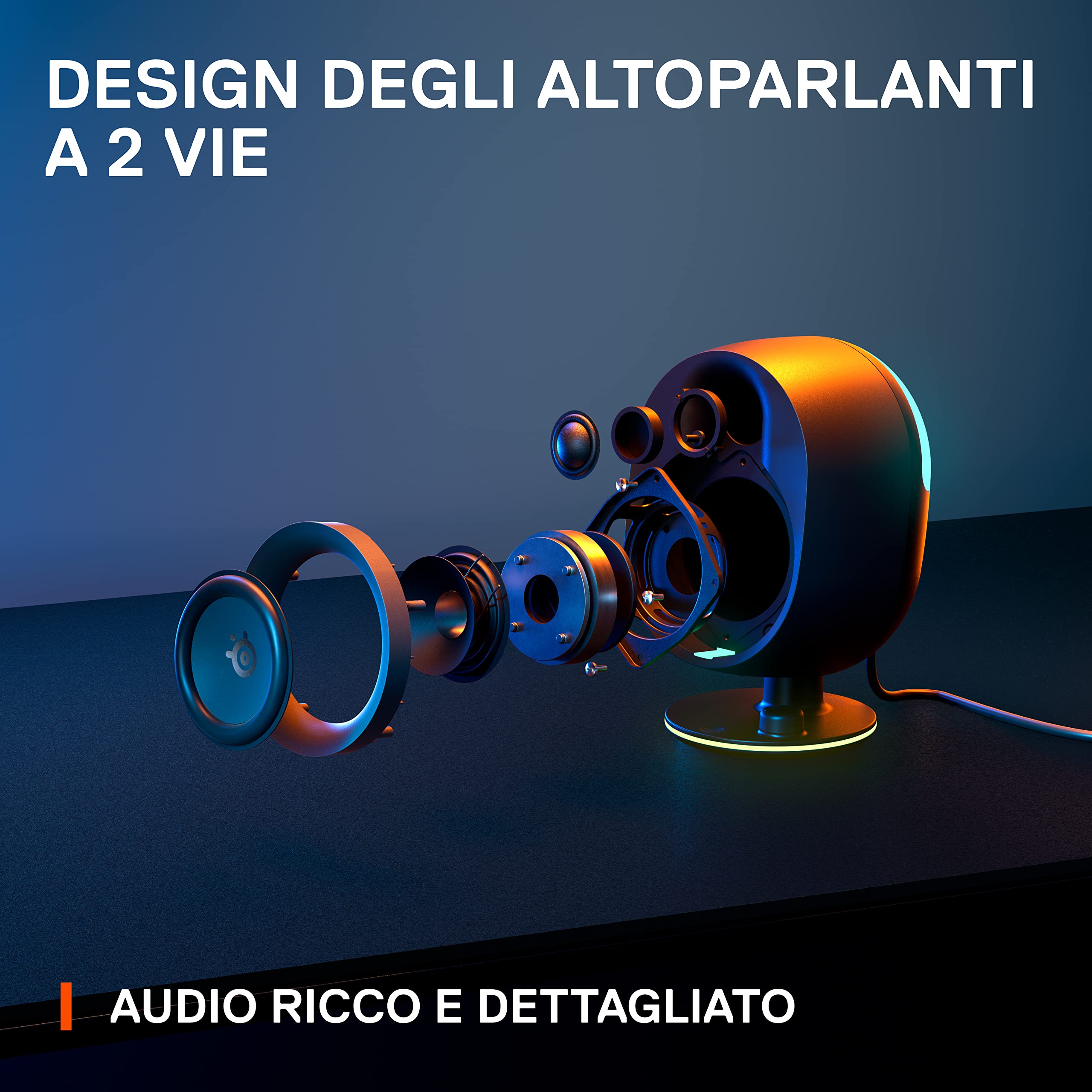 SteelSeries Arena 7 - Altoparlanti da gaming 2.1 illuminati - Design a 2 vie - Bassi potenti, subwoofer - Illuminazione RGB reattiva - USB, Aux, Ottico, Cablato - Bluetooth