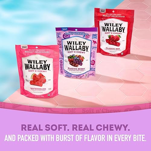 Miniatura 5 de Wiley Wallaby Regaliz de 10 Onzas Rojo Clásico, Sandía y Bayas Explosivas Estilo Australiano Gourmet Suave y Masticable Paquete Variado de Dulces de