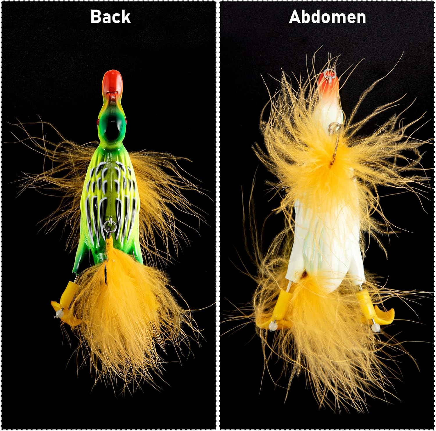 Dr.Fish Duck Fishing Lure 4.1" Lifelike 3D Duck Poppers Floating Hard Bait Feathered Hooks Artificial Bait Bass Pike Catfish Fishing Lures