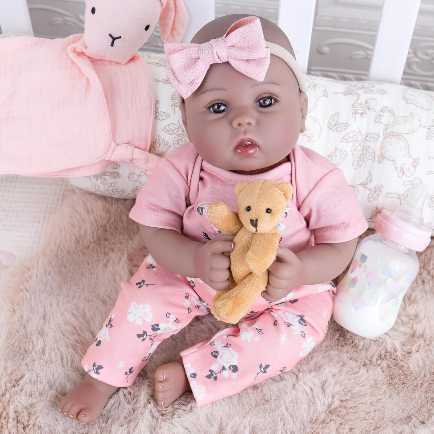 Milidool Lifelike Black Reborn Baby Dolls Girl - Realistic 18 Inch African American Newborn Girl Lifelike Silicone Baby Dolls That Look Real Gift for Ages 3+