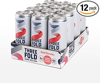 Three Fold Hard Seltzer | Alcoholic Sparkling Water Cans | Red Berries with Strawberry Raspberry & Pomegranate | Low Calorie Drinks with Natural ...