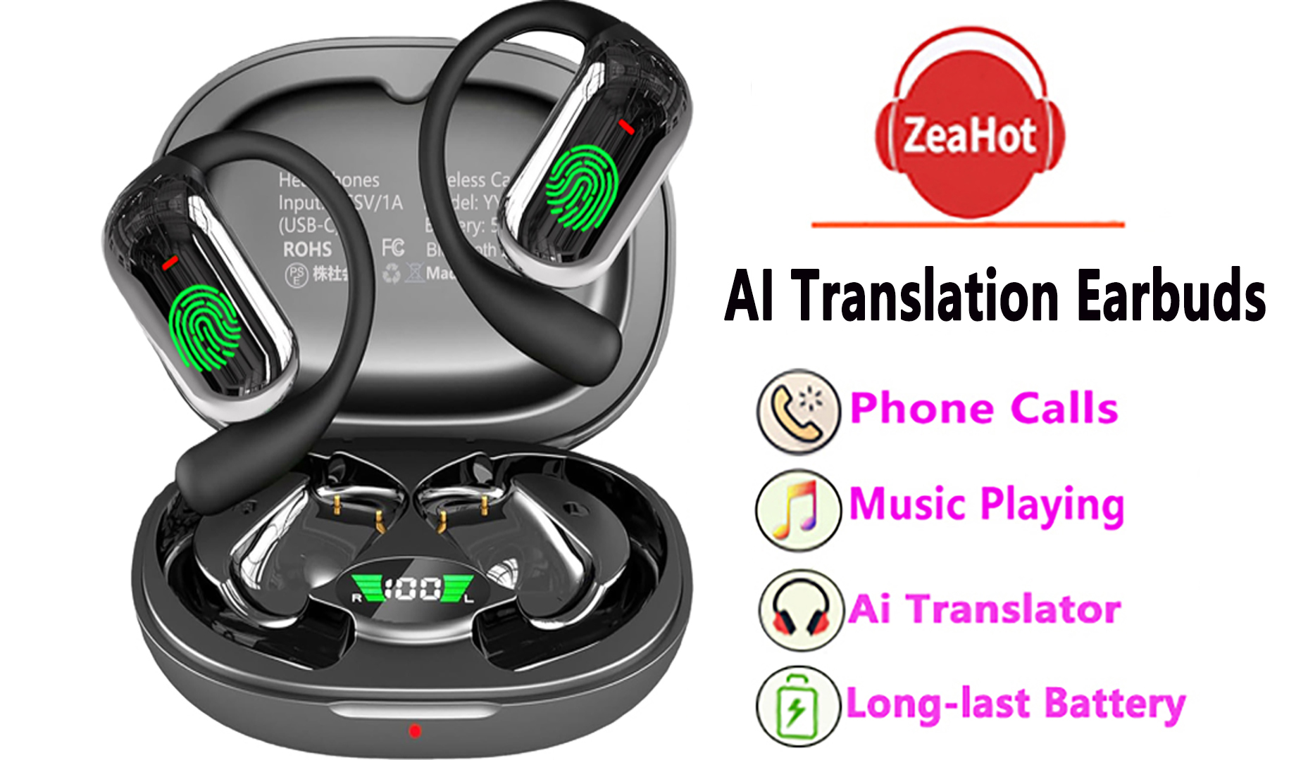 VTrans AI Earphone 言語翻訳機能付き 2025 AI Translation Earbuds | 72 Languages | Studio-Quality