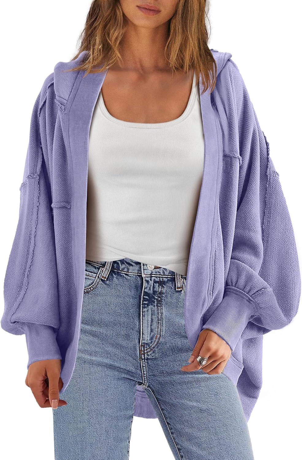SENSERISE Cardigans for Women Trendy Oversized Cardigan Hoodie Sweatshirt Casual Airport Travel Outfit with Pockets - Image 3