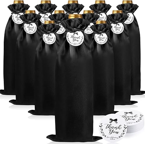 Shappy 12 bolsas de satén para vino, bolsas de regalo de vino con cordones y etiquetas, bolsas para botellas de vino, fundas reutilizables para