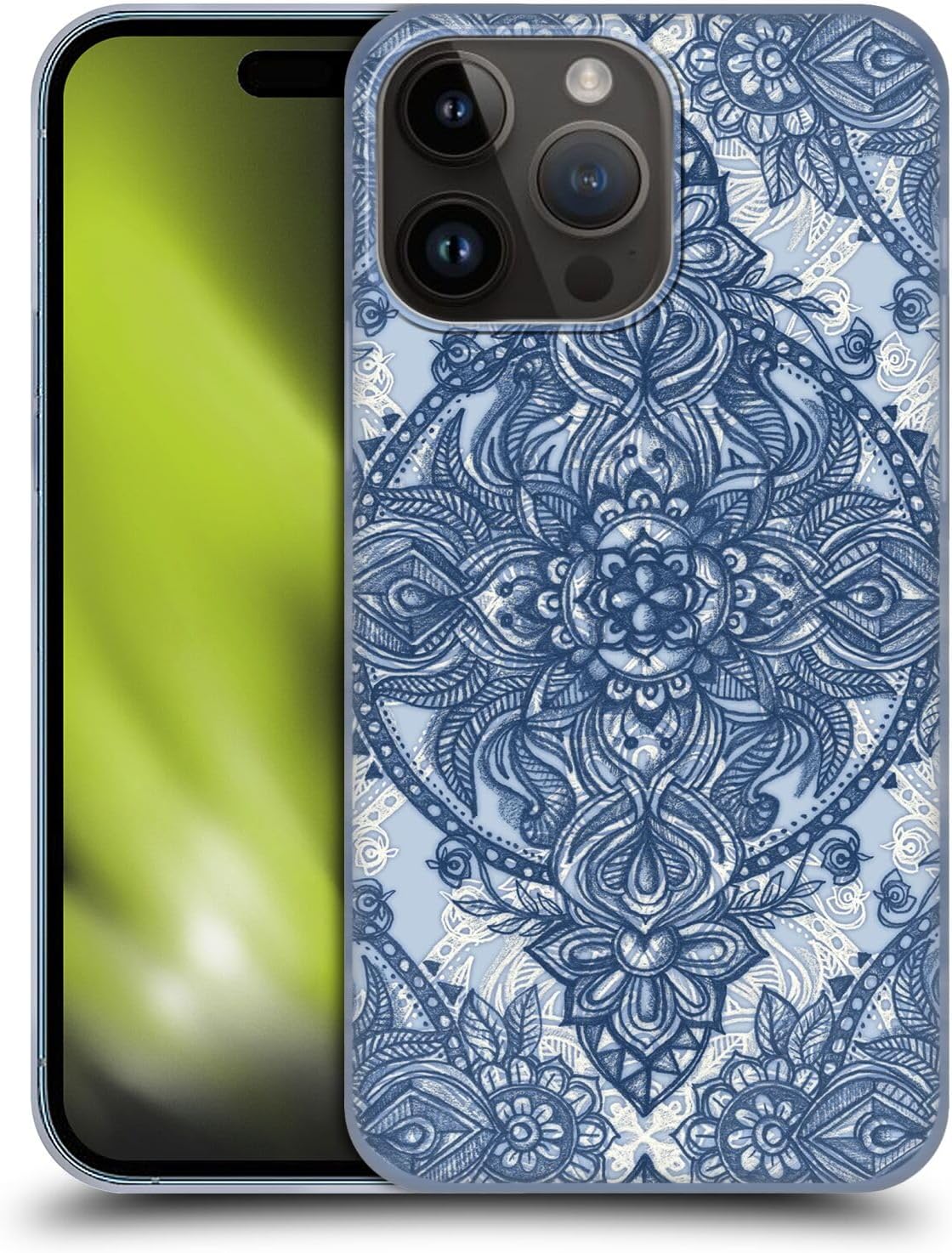 Head Case Designs Officially Licensed Micklyn Le Feuvre Denim Blue Lace Pencil Doodle Mandala 3 Hard Back Case Compatible with Apple iPhone 15 Pro Max