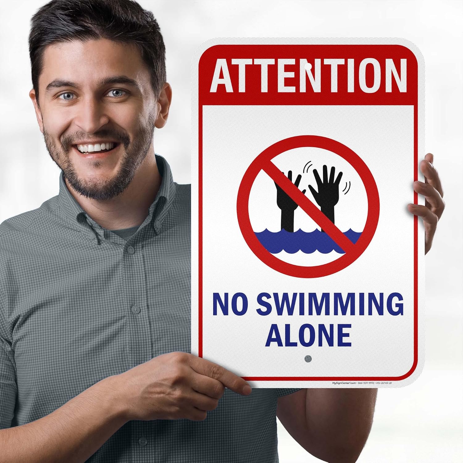 Attention No Swimming Alone Sign, 12x18 Inches, 3M EGP Reflective .063 Aluminum, Fade Resistant, Made in USA by My Sign Center
