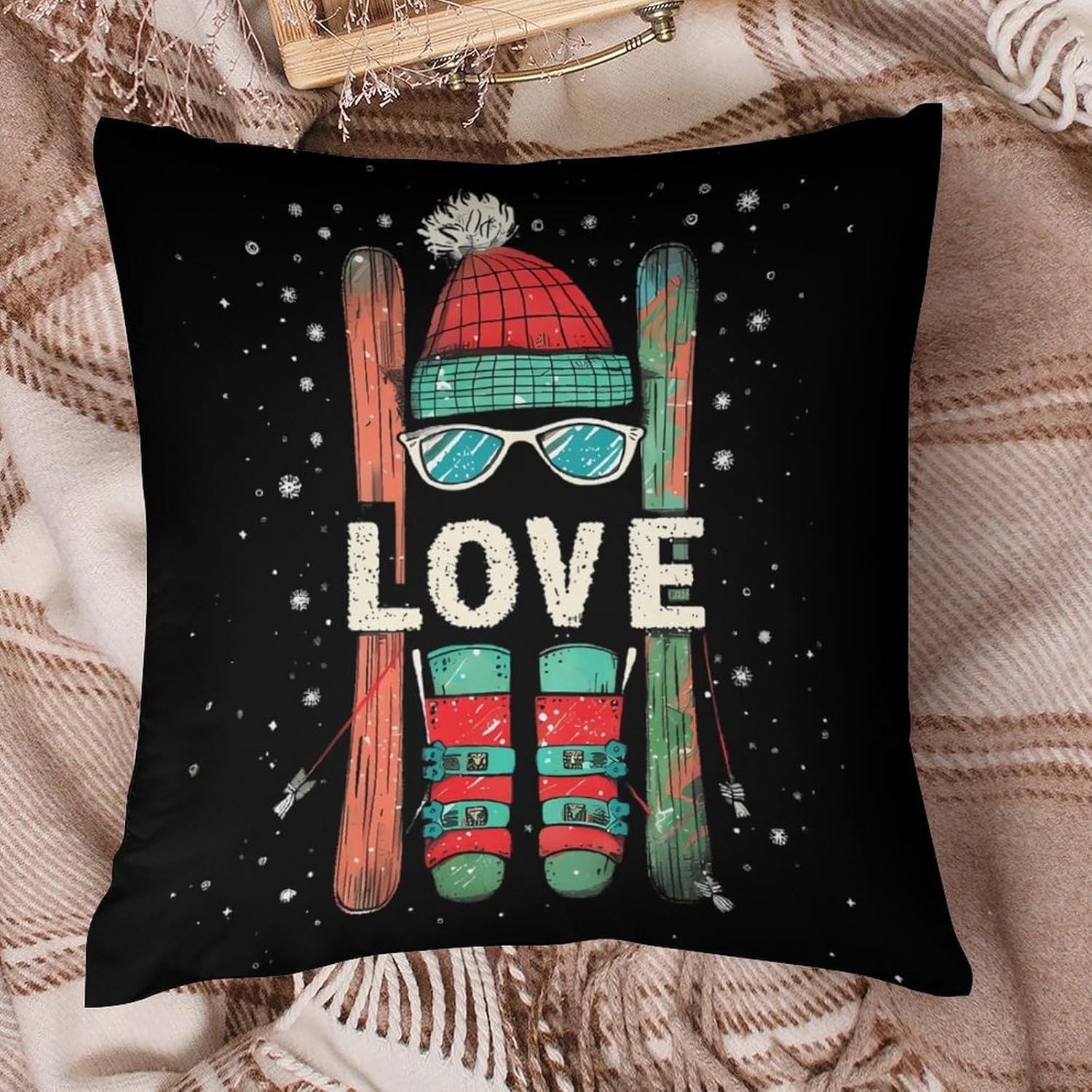 Love Skiing Printed Throw Pillow Case 4 Pcs Soft Pillowcases Pillows Covers Sofa Bed Decor 12/14/16/17/18/20/22/24/32 Inches