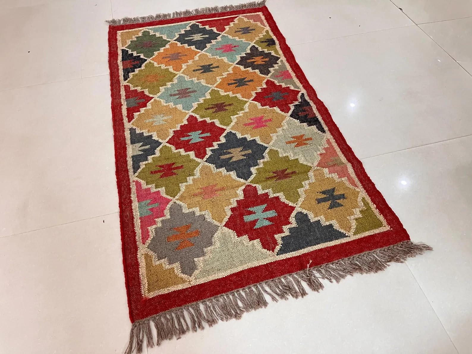 Tapis durable en laine naturelle et jute fait à la main pour salon, chambre à coucher, salle à manger, couloir, 90 x 300 cm