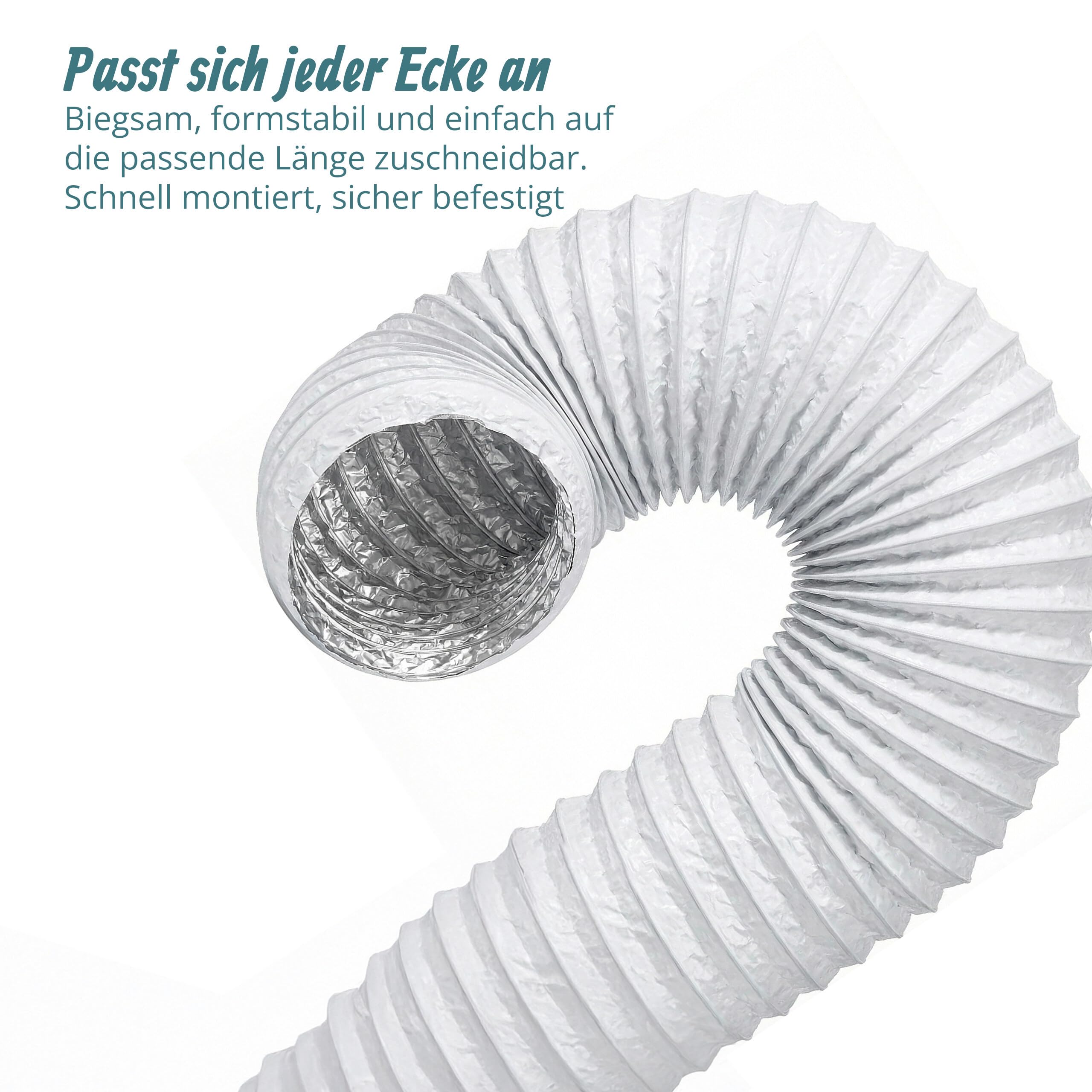 Relaxdays Abluftschlauch, 2 Schellen, Ø 125 mm, 5 m, PVC, Aluminium, gasdicht, temperaturbeständig, Luftschlauch, weiß