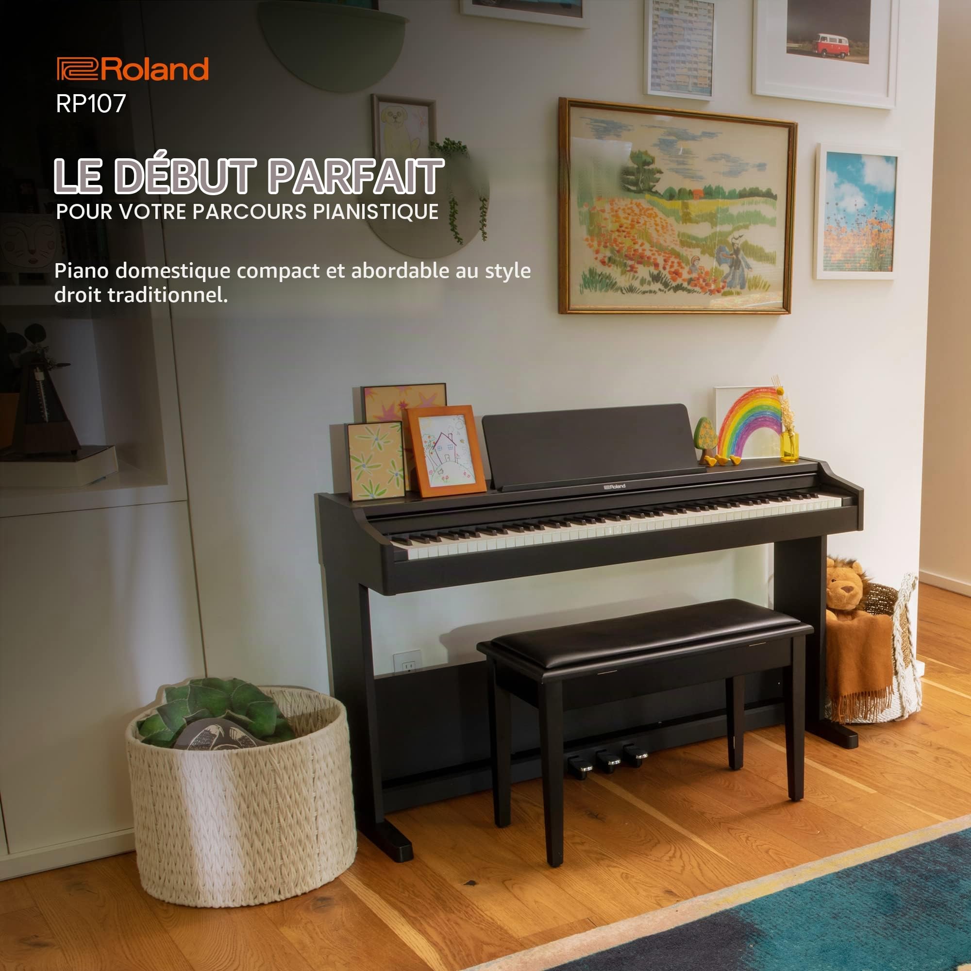 Roland RP107 Digital Piano | Piano domestique compact et abordable avec style vertical traditionnel | Parfait pour les débutants | Onboard Bluetooth® et plus encore | Parfait pour les débutants avec Bluetooth et fonctions supplémentaires