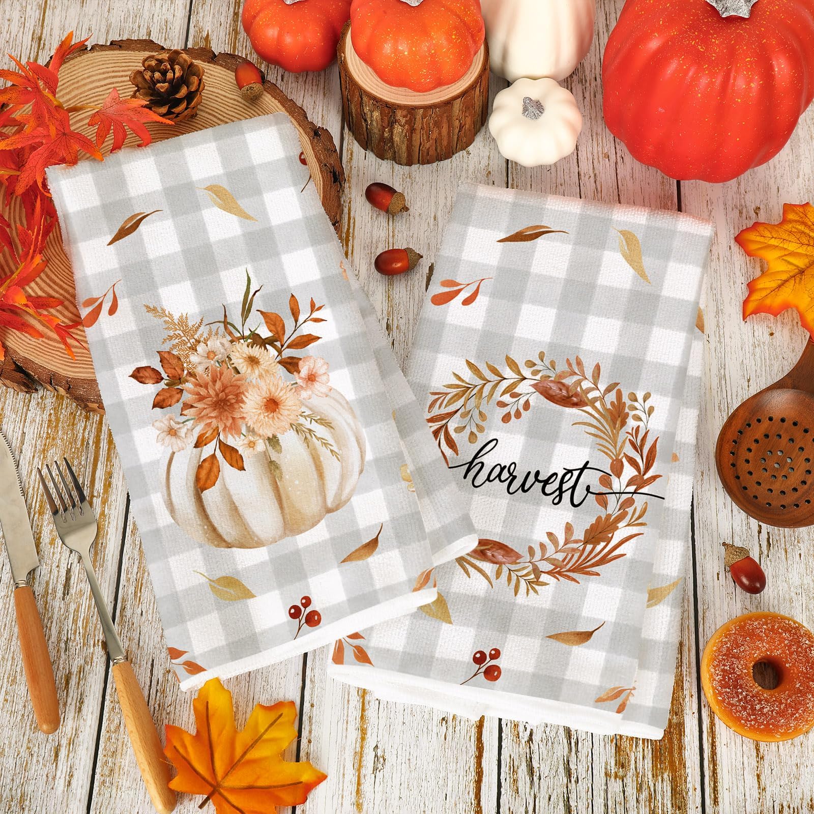 Amazon.com: AnyDesign Fall Kitchen Towel Autumn Pumpkin Leaves ...