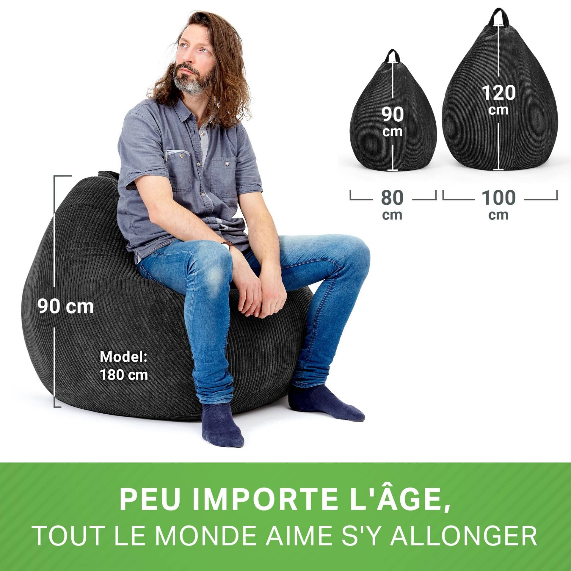 Pouf d'intérieur avec remplissage de perles EPS, pouf, fauteuil relax, coussin de