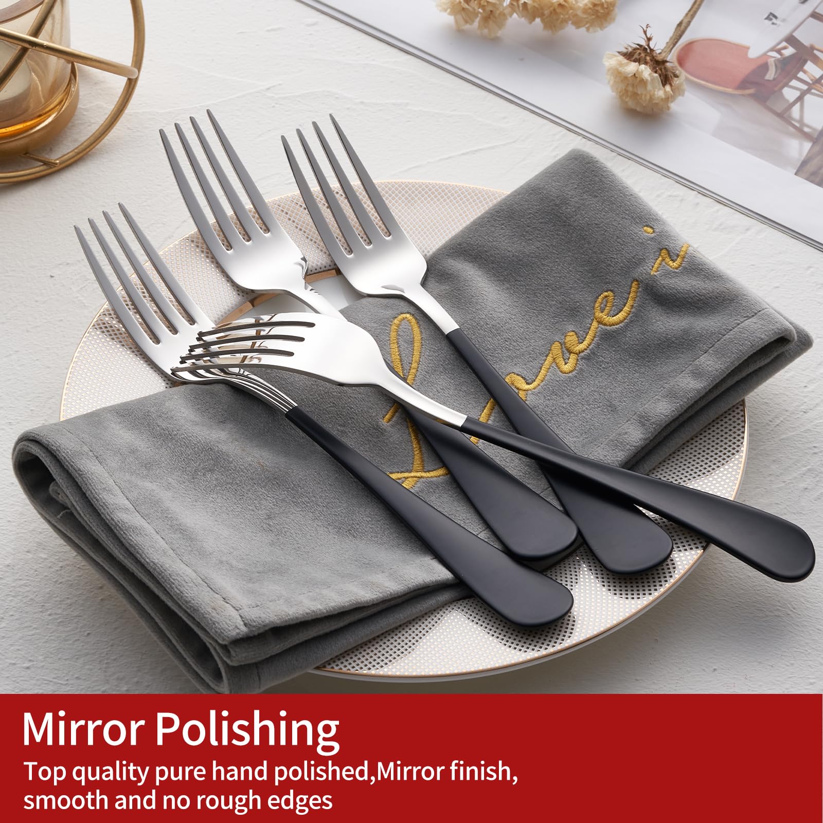 Black Stainless Steel Dinner Forks - Set of 12 -3 Black Stainless Steel Dinner Forks - Set of 12 -3