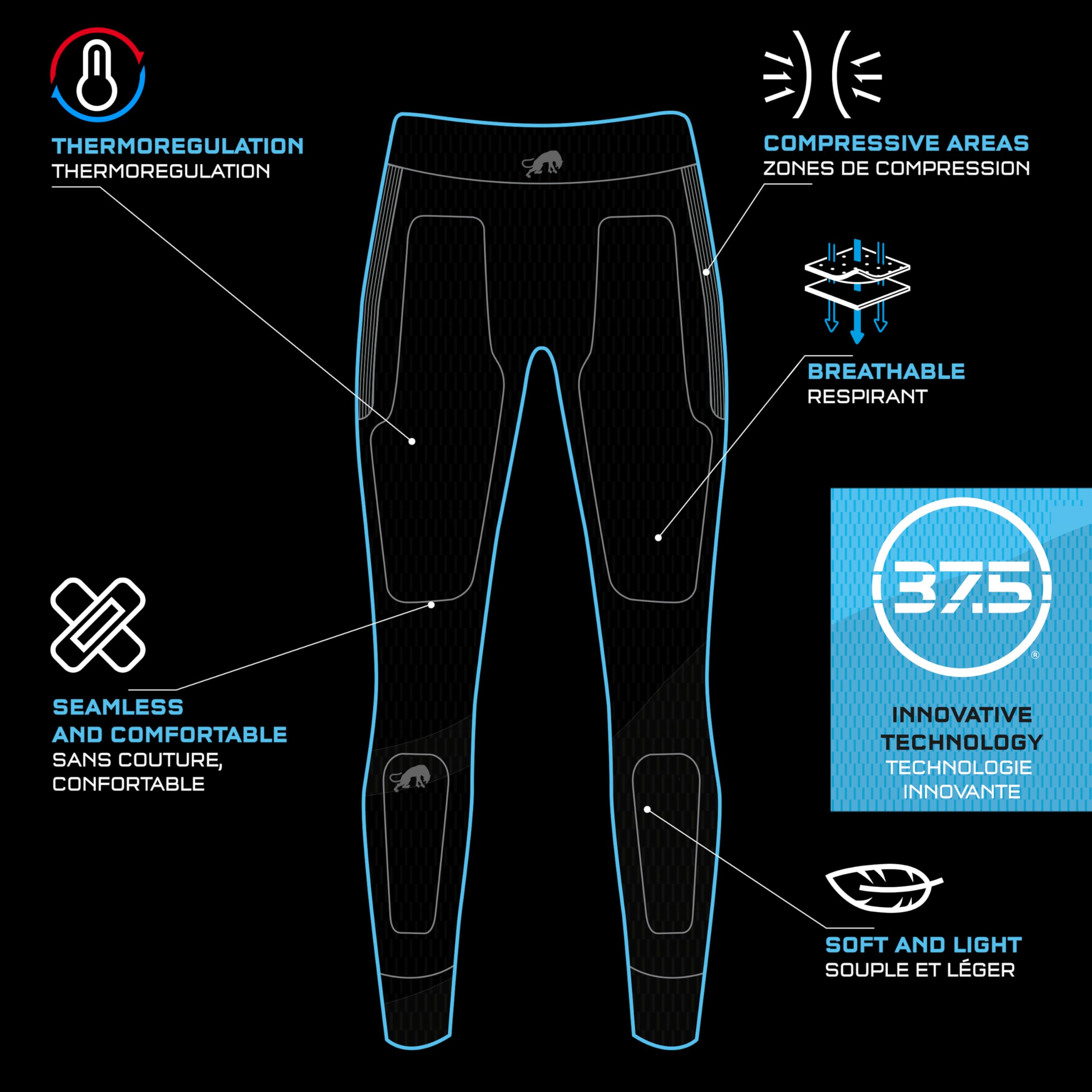 Furygan Active Pant 37.5® & Active Pant Thermo 37.5® sous-Pantalon Thermique, vêtement Technique pour la Pratique de la Moto, vélo, Ski - sans Couture, Séchage Rapide - Noir - Tailles différentes