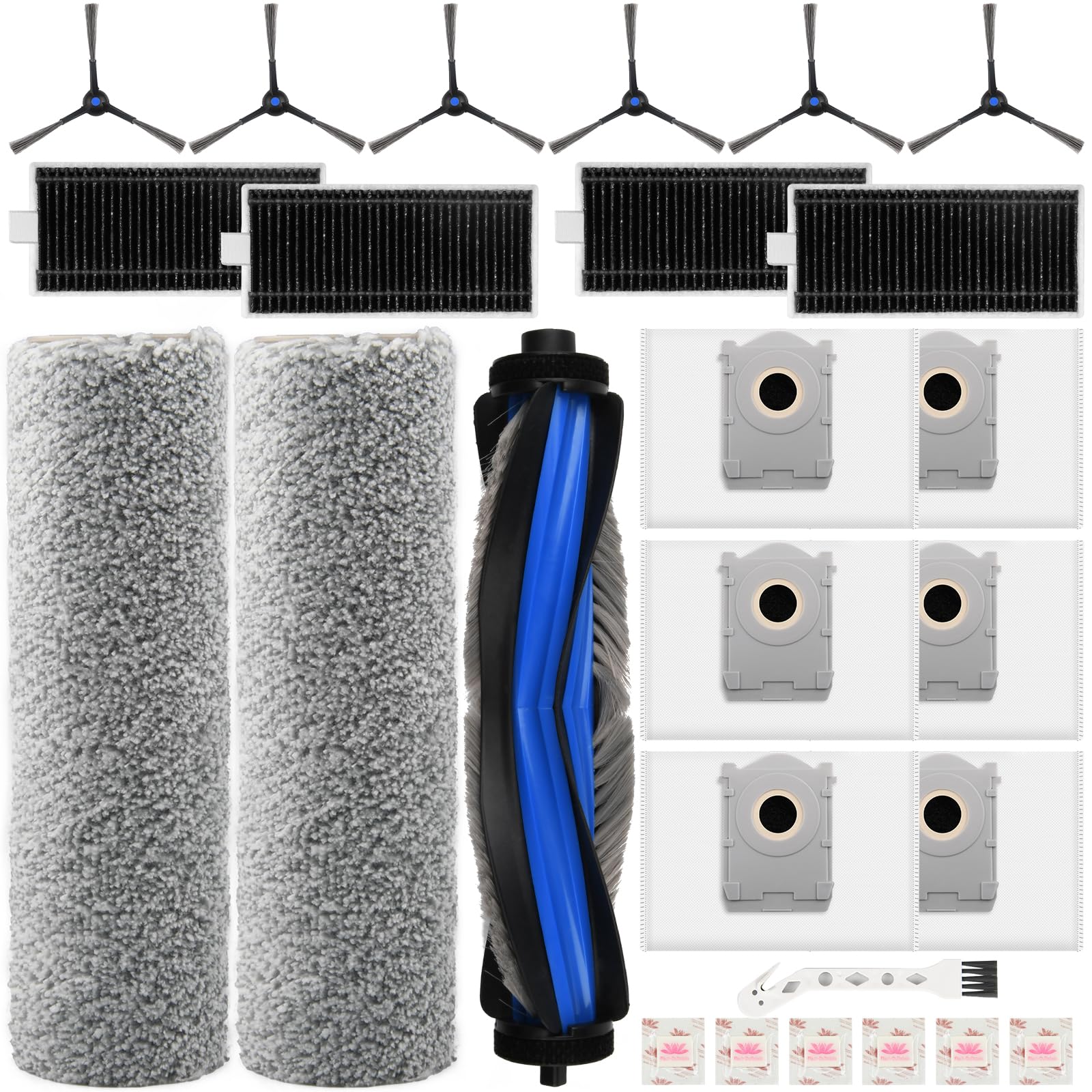 Pure Realm 26 Stück Zubehörset für ECOVACS DEEBOT X8 Omni/X8 PRO Omni, 6 Staubbeutel 2 Rollenlappen 6 Seitenbürsten 4 Filter 1 Rollbürste 6 Flach-Duftstein, Ersatzteile Saugroboter Zubehör