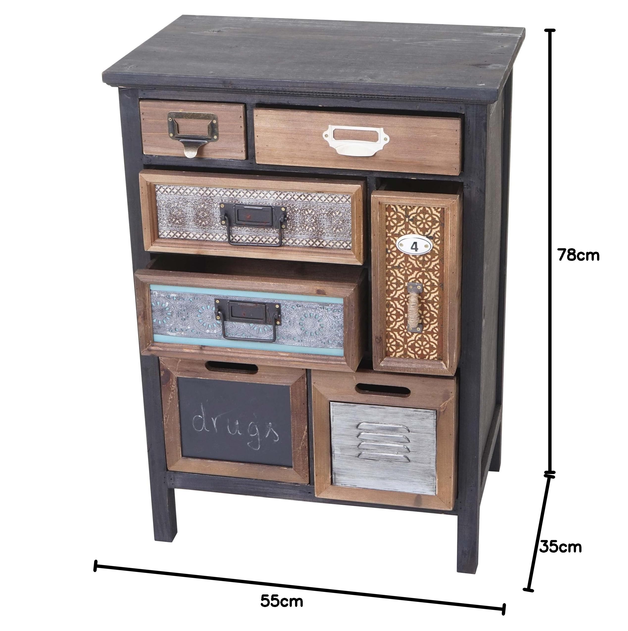 Mendler Apotheker-Schrank HWC-A43, Tanne Holz massiv Vintage, 78x55x35cm | Kommode, Patchwork