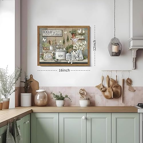 Miniatura 3 de Arte de pared rústico para cocina, lienzo inspirador de granja, pinturas para decoración de pared, carteles de mariposa de flores de cocina,