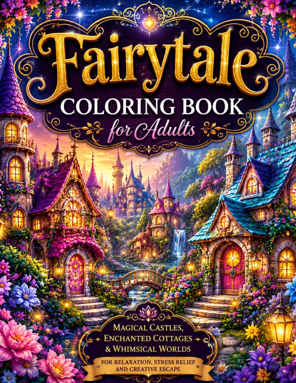 Fairytale Coloring Book for Adults: Magical Fairy Houses, Enchanted Castles, Mushroom Cottages & Fantasy Villages for Stress Relief and Relaxation