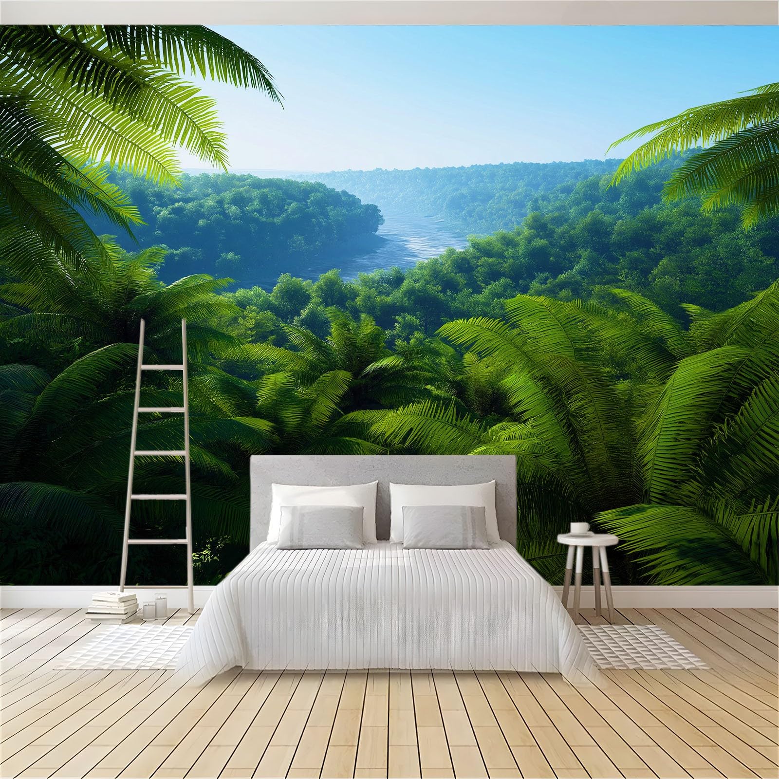 Tapeta z włókniny 250 x 175 cm (szer. x wys.), zielona fototapeta - surrealizm tropikalne rośliny natura dekoracja ścienna z dekoracyjnymi malowidłami ściennymi