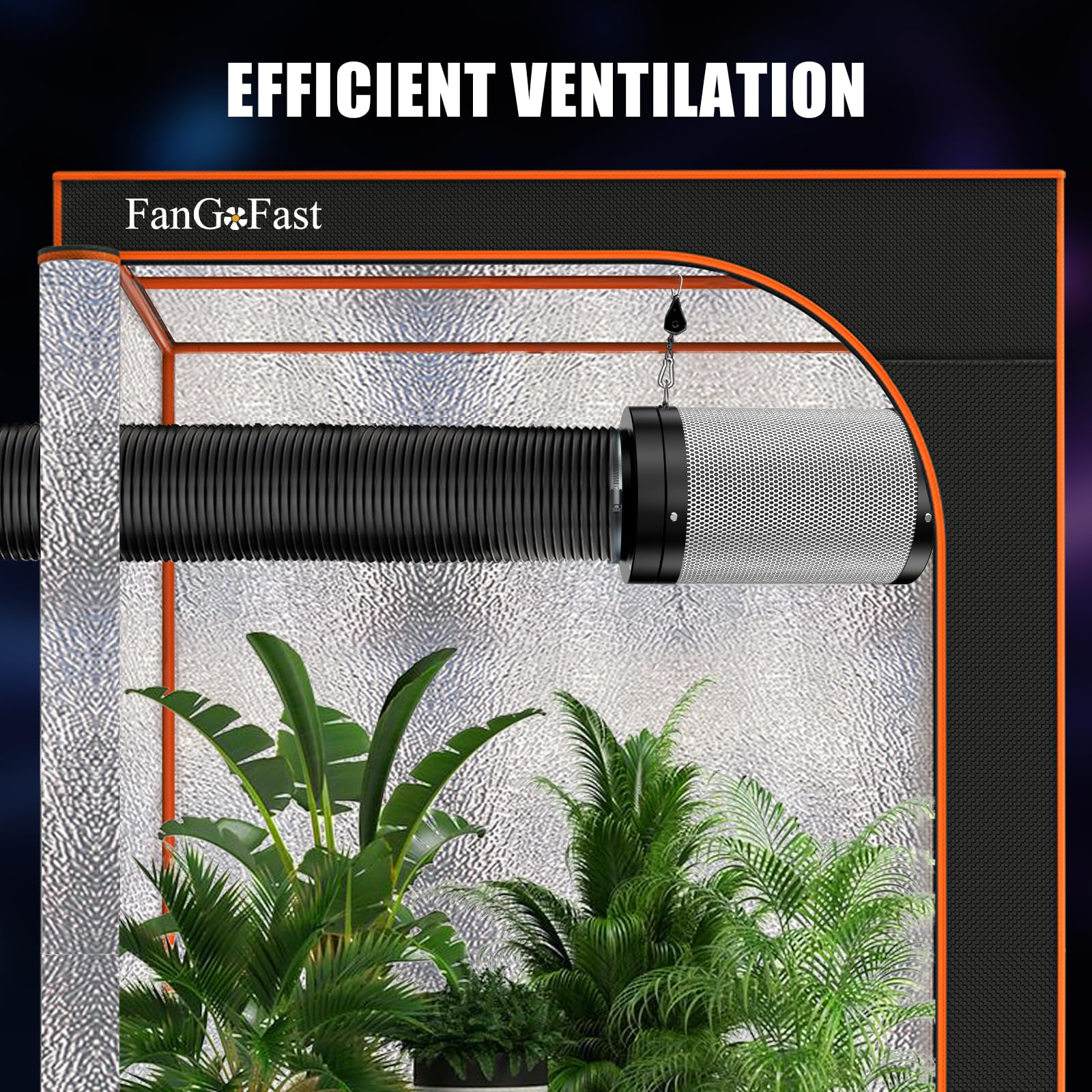 Set de ventilación FanGoFast, ventilador tubular de 150 mm completo, extractor en línea de 684 m³/h con motor EC y filtro de carbón activo, conjunto de ventilación para cámara de cultivo e invernadero