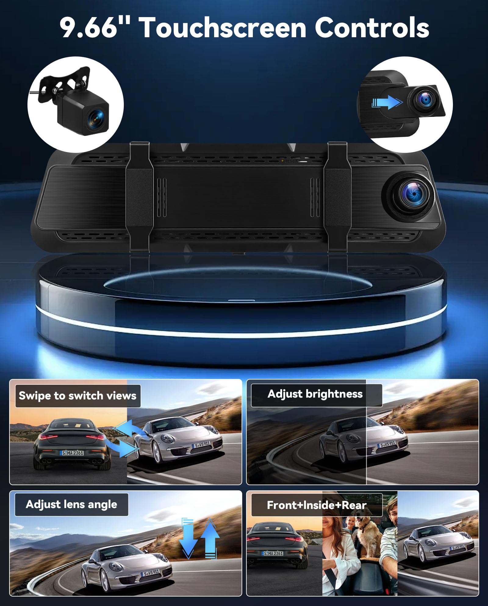 SIXWIN Dashcam Rétroviseur 3 Canaux 9,66″ Tactile WiFi et App – 2K+2×1080P, Vision Nocturne, ADAS & BSD & LCA, Capteur G, Enregistrement Boucle, Surveillance Stationnement 24h