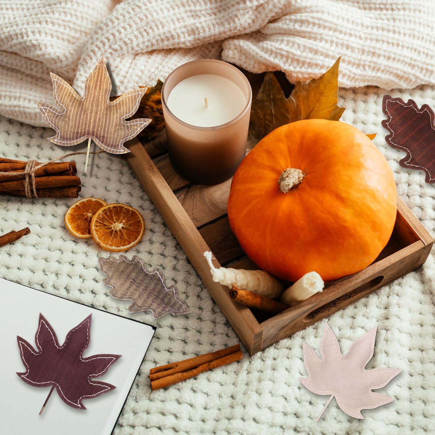 30 Thanksgiving Fall Leaves Fall Trees Ornaments 3D Fabric Felt Leaves for Crafts Cotton Maple Leaf Hanging Ornament Thanksgiving Ornament for Tree Autumn Decoration Farmhouse Harvest Party - Image 4