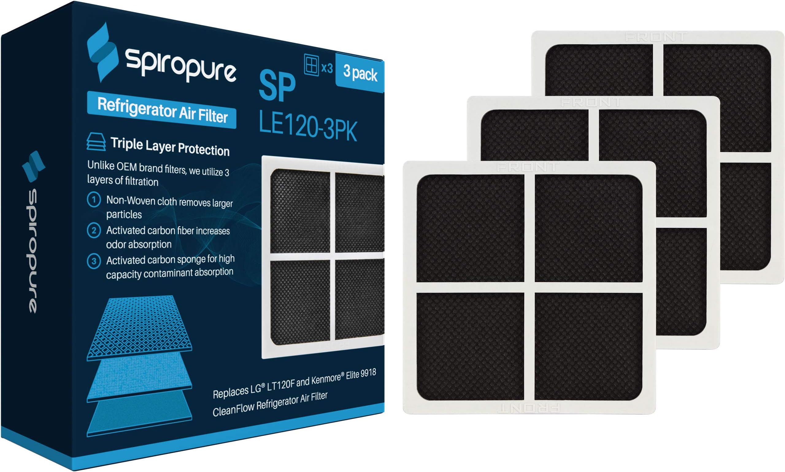 SP-LE120 Refrigerator Fresh Air Filter Replacement for LT120F, ADQ73214404, 9918, 46-9918, ADQ73214402, ADQ73334008, ADQ73214403 (3 Pack)