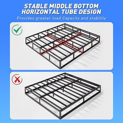 Miniatura 4 de Queen - Somier de caja de 5 pulgadas para cama Queen, somier de metal de perfil bajo, base de colchón, fácil de montar, resistente, sin chirridos