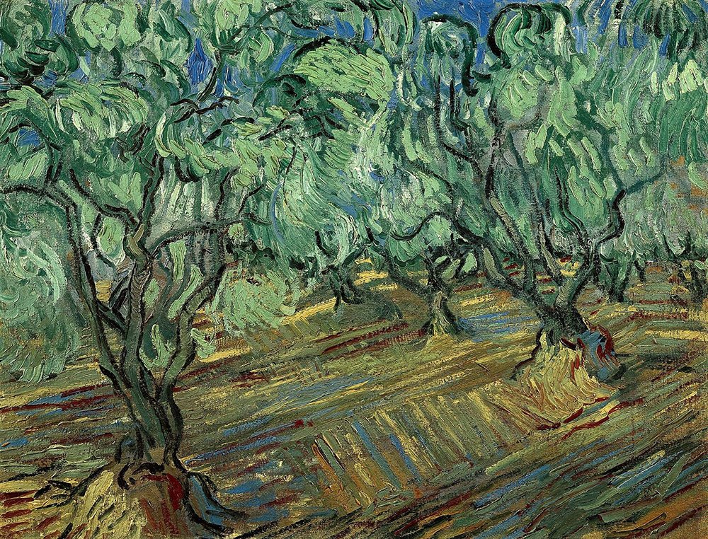 Tableau Olive Grove Van Gogh XXL avec cadre marron mat