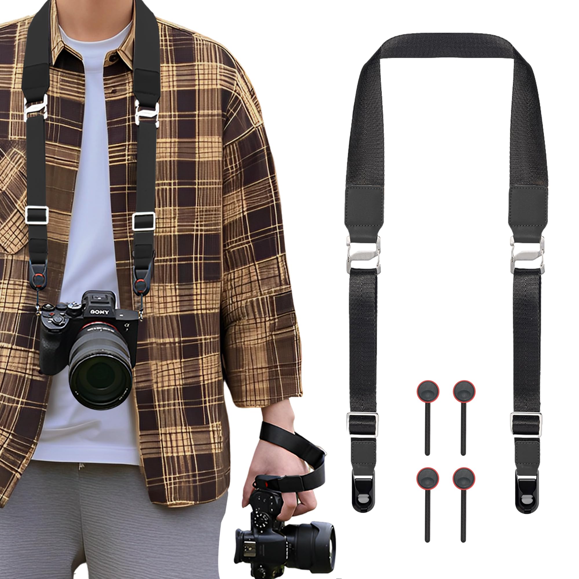 カメラストラップ ブラック ナイロン Amazon | [ZXZone] カメラストラップ 38mm広幅ナイロン素材 3in1