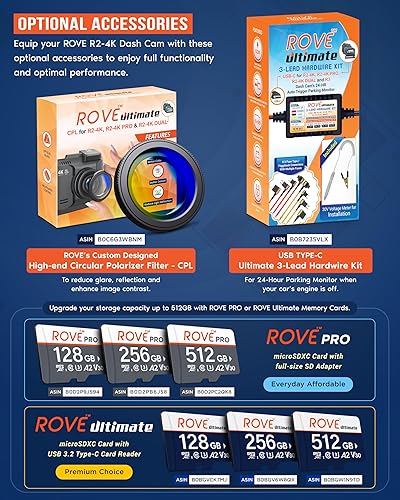 Miniatura 7 de ROVE R2-4K Dash Cam Grabadora de cámara con WiFi GPS para tablero de automóvil con UHD 2160P, pantalla IPS de 2.4", gran angular de 150°, WDR,