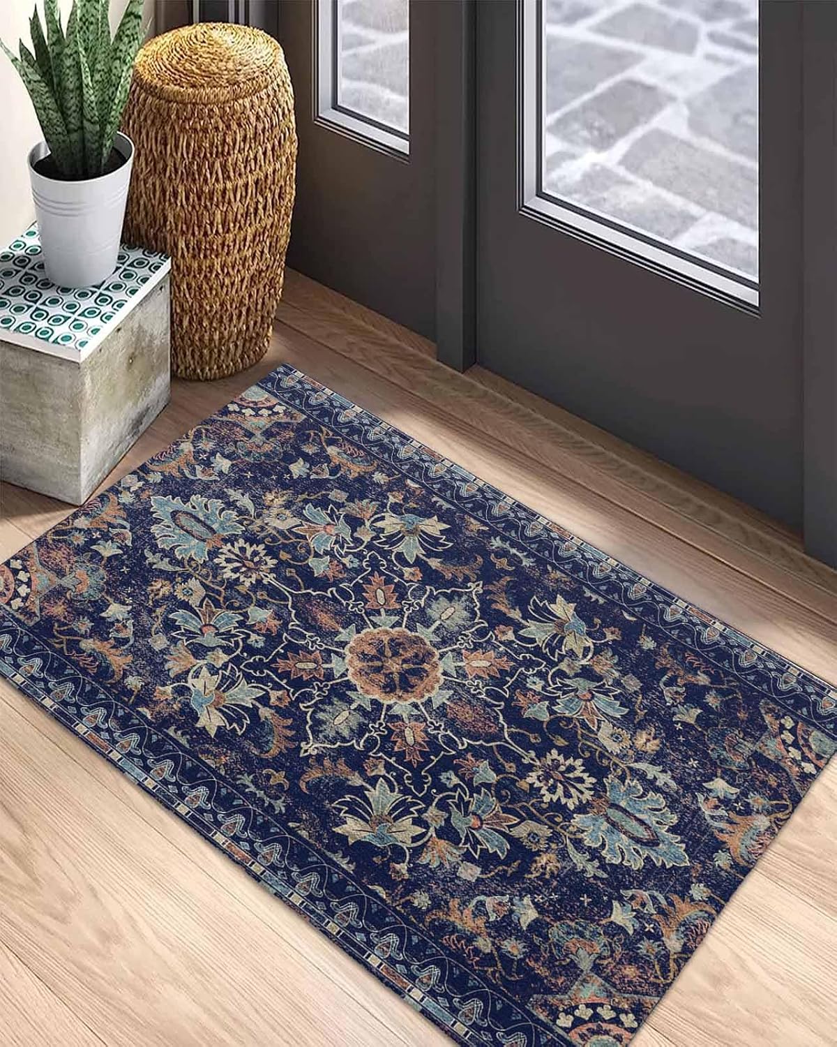 Indoor/Outdoor Door Mat Welcome Mats 24x36 Inch Non-Slip Rubber Entryway Mats Nation Tribe Flower Textures Doormats for Home