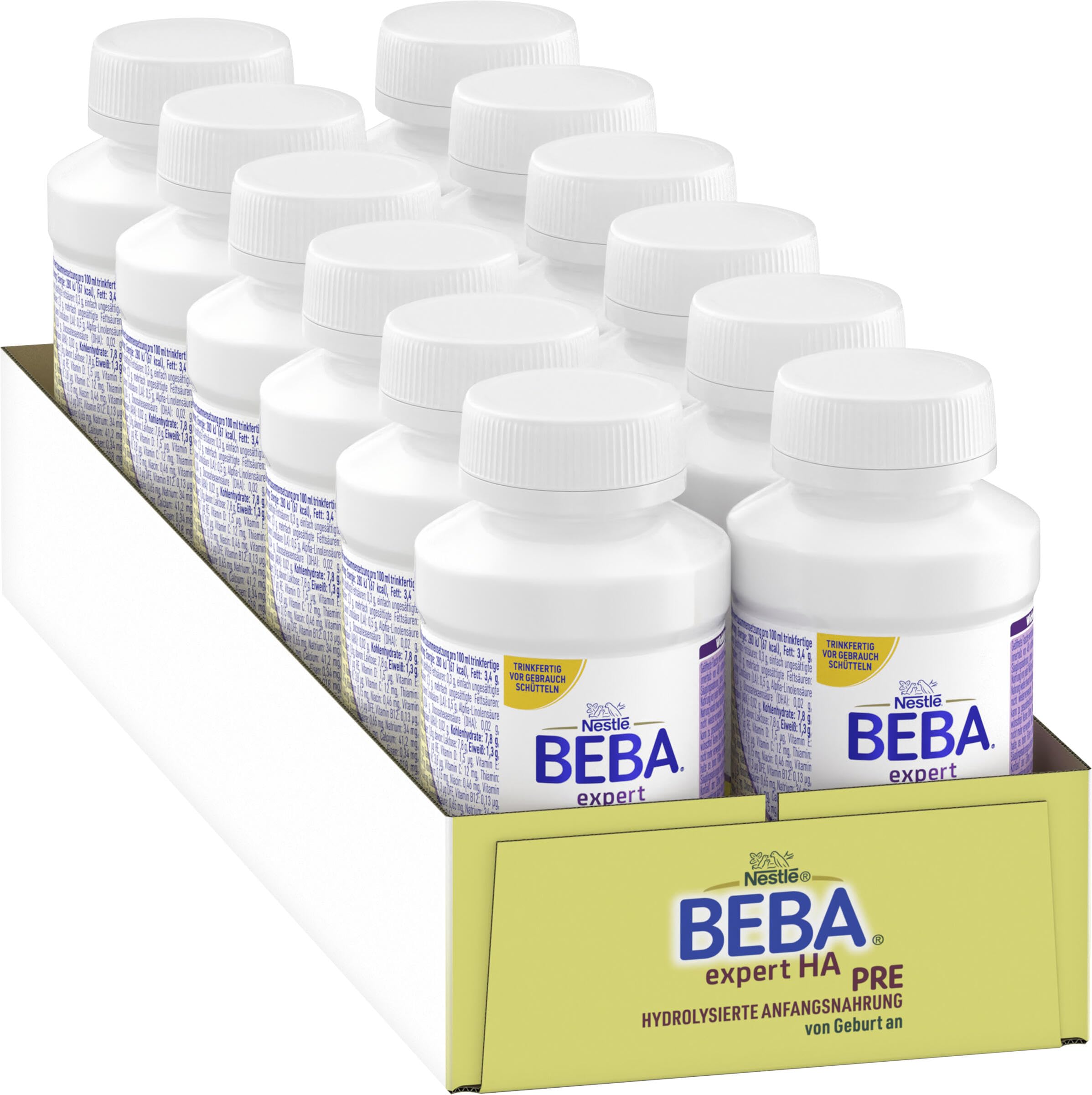 Nestlé BEBA expert HA PRE Hydrolysierte Anfangsnahrung, Säuglingsnahrung von Geburt an, 12er Pack (12 x 200ml)