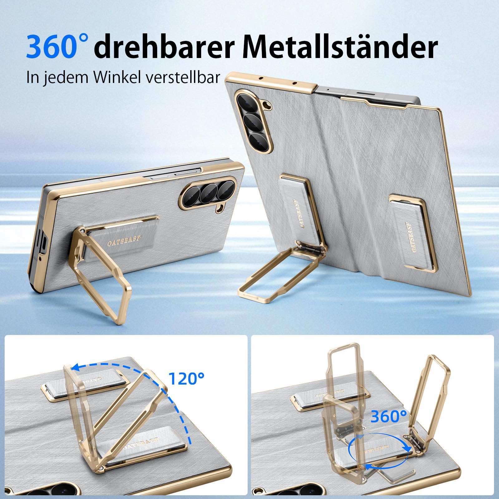 Skórzane etui do Samsung Galaxy Z Fold 7 z uchwytem na telefon komórkowy, obrotowym o 360°, skórzane etui, pełna ochrona, odporne na uderzenia etui na telefon komórkowy, odporne na zarysowania