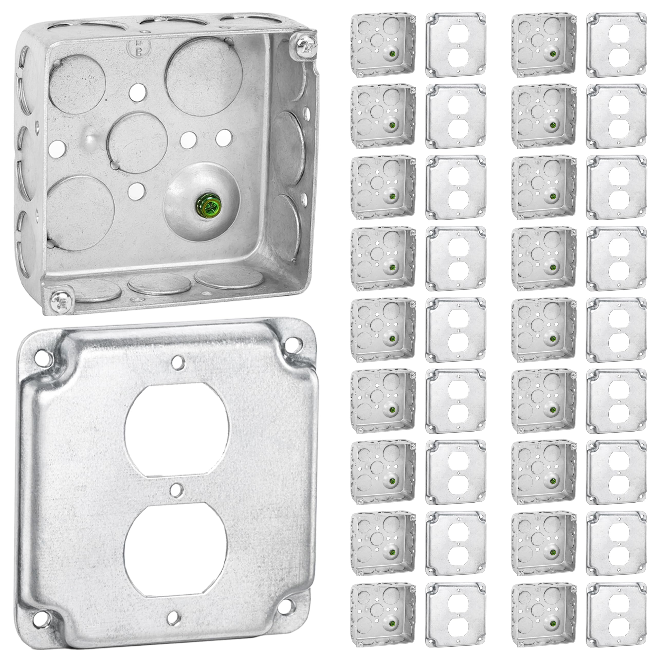 OHLECCTRIC - Scatole di derivazione elettrica 4 x 4 con coperchi (confezione da 20 pezzi) 3,5 cm di profondità, 53,3 cm (53,3 cm), terreno rialzato, dieci 1/2" e sei 3/4" KO, scatole di uscita in