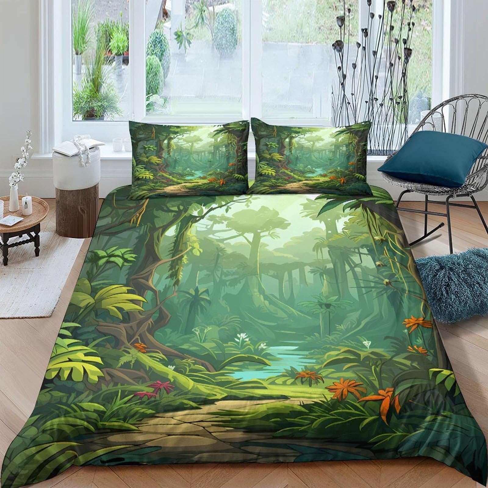 Ctjqhvkz Style-2 3D Printed Enchanted Forest Fitted Sheet Microfiber Soft Nature Landscape Bed Cover Bedroom Decor Washable Single（135X200cm）