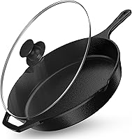 Utopia Kitchen 12 Inch Pre-Seasoned Cast Iron Skillet with Glass Lid - Versatile Frying Pan for Stove, Oven, Grill, Campfire