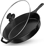 Utopia Kitchen Saute Frying Pan 12 Inch, Cast Iron Chefs Pan, Pre Seasoned Cast iron Skillet With Lid, Safe Grill Cookware for Indoor & Outdoor Use, Black