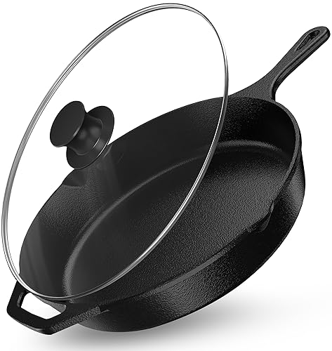 Premium Saute Frying Pan 12 Inch, Cast Iron Chefs Pan,