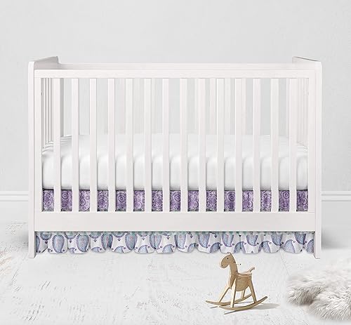 Bacati - Cuna de percal 100% algodón con estampado floral de cachemira, falda con volantes (aguamarina, lilamorado, 3 capas de niveles)